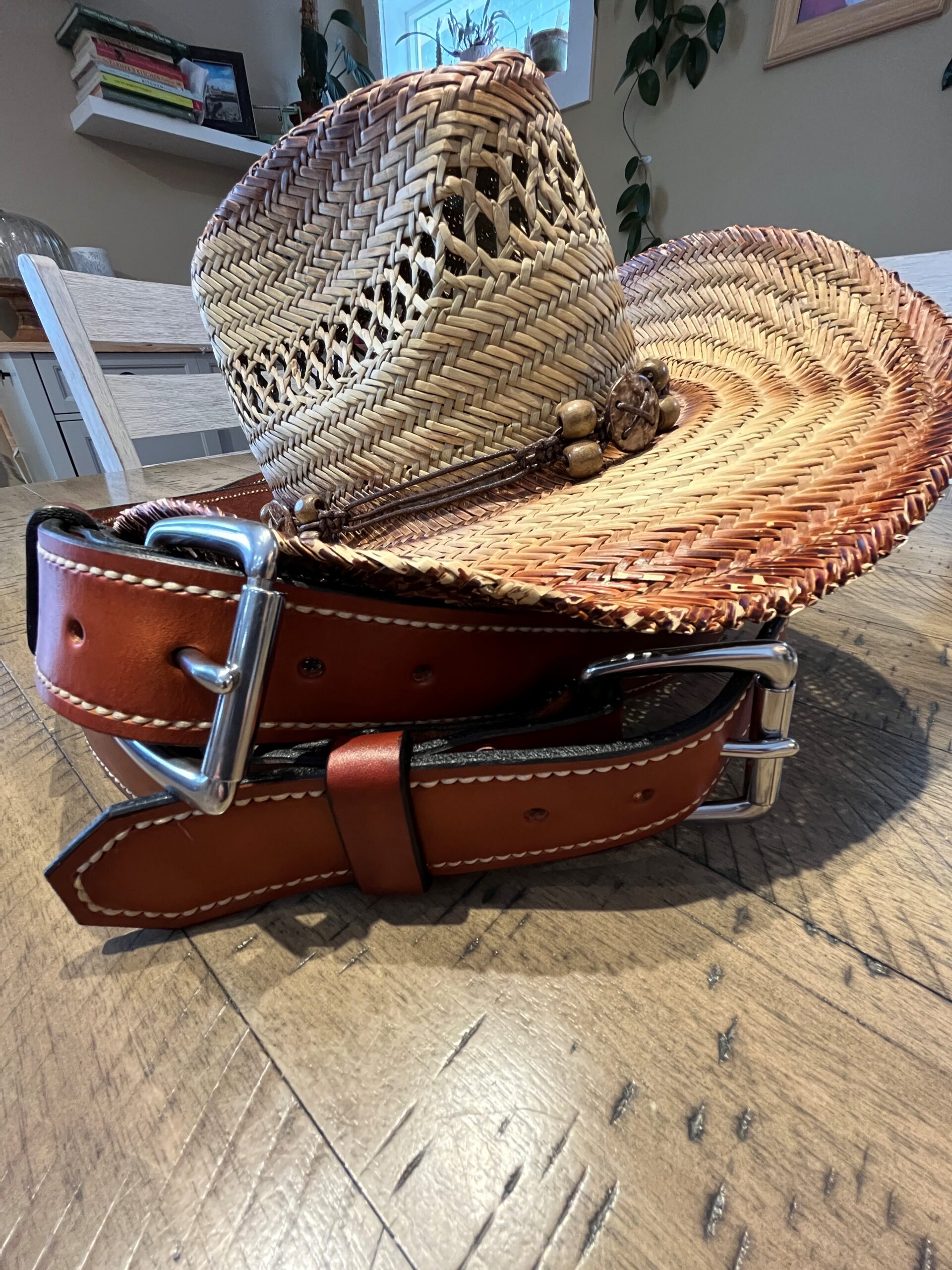 matching hand stitched leather belts