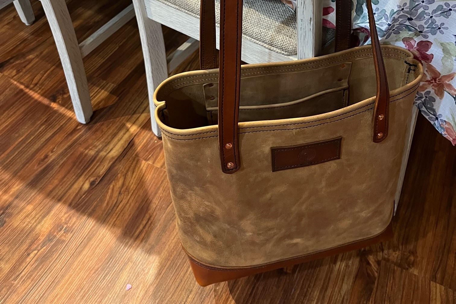 leather tote bag with long straps